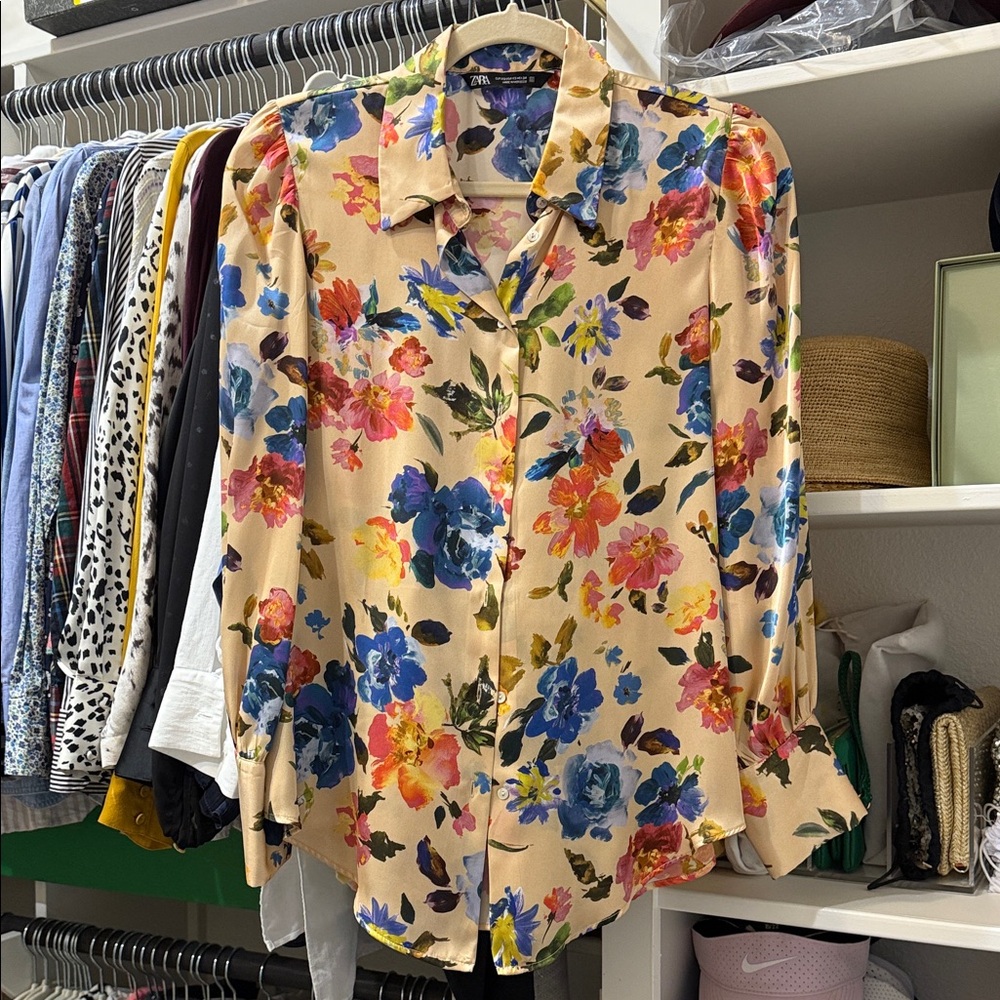 Zara Multicolor Floral Satin Shirt